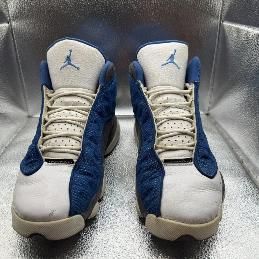 Size 8.5 Jordan 13 Retro 2010 Flint French Blue Gray White Mens Shoes 414571-401